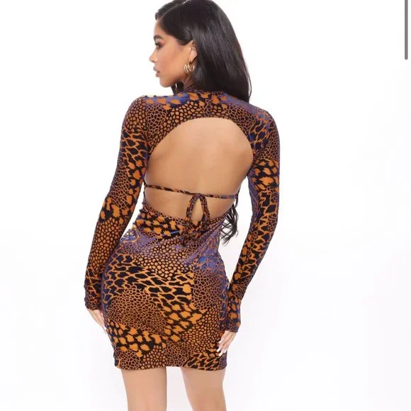 Fashion Nova Wild About You Velvet Mini Dress - Mustard/combo Size XS - Picture 5 of 14